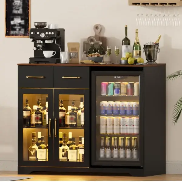 Coffee Bar Cabinet with Mini Fridge Space