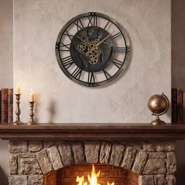 27" Gear Wall Clock with World Map